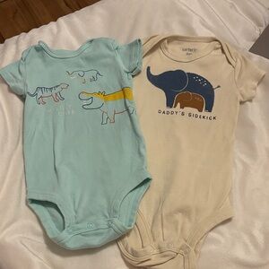 Carter's Beige and Light Blue Baby One-Piece Set with Elephant & Animal Prints